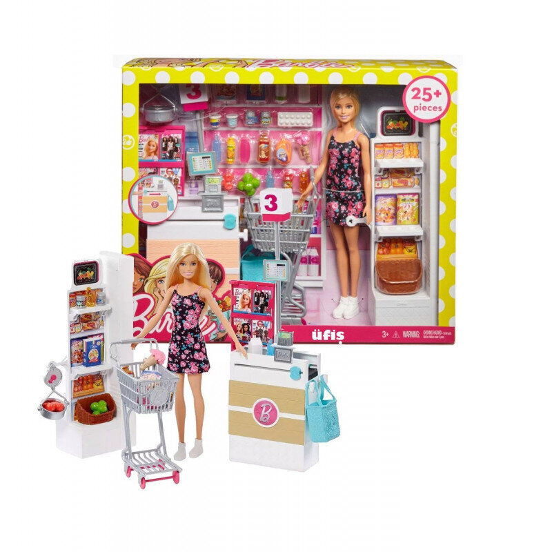 Mattel Barbie FRP01 Supermarket ja nukke, monivärinen. hinta ja tiedot | Tyttöjen lelut | hobbyhall.fi