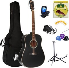 Winzz Black Acoustic Guitars 4/4, aloittelijakitarat 41 tuumaa kitarakotelolla, viritin, vyö, poiminnot, ylimääräinen merkkijono ja kitarajalusta hinta ja tiedot | Kitarat | hobbyhall.fi