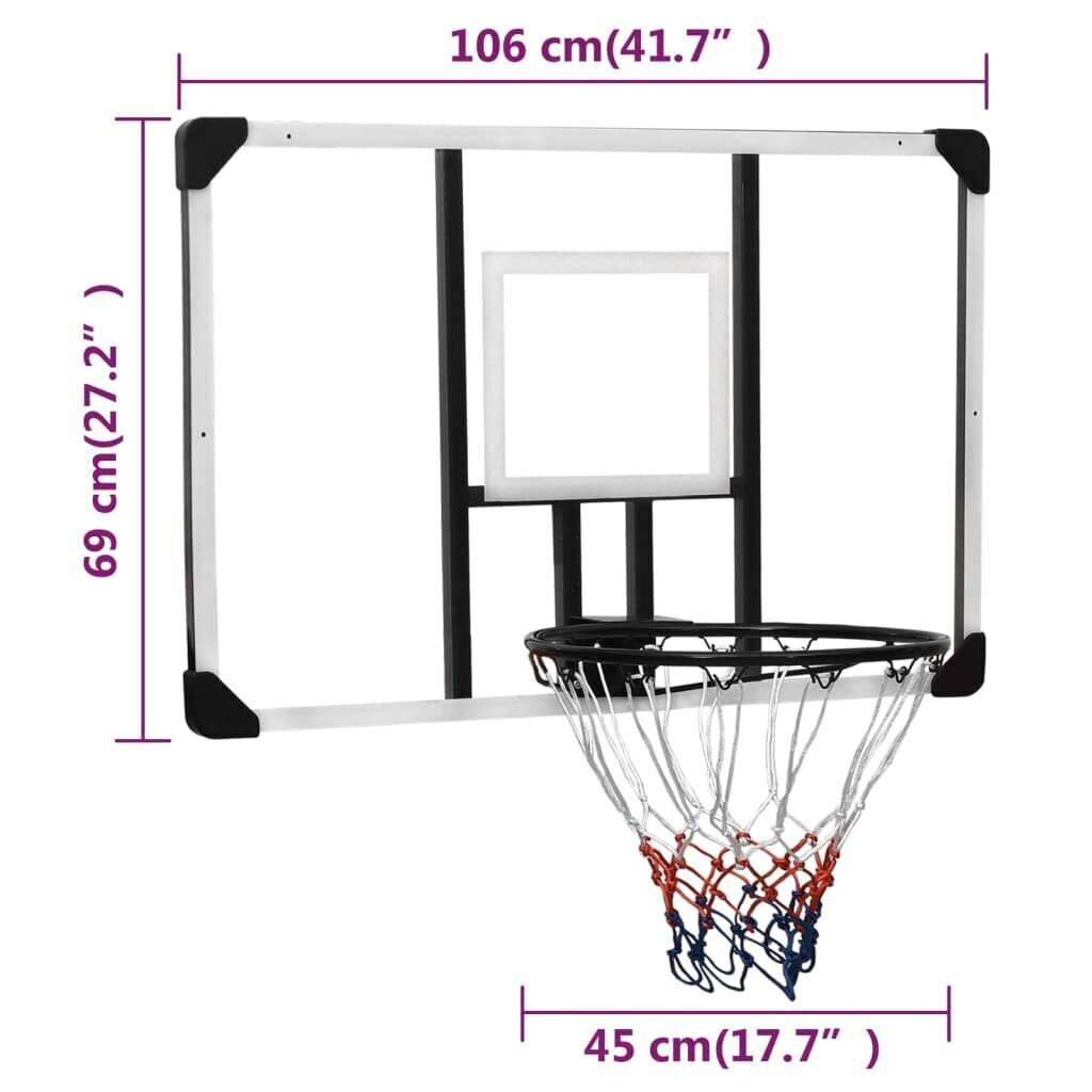 Koripalloteline läpinäkyvä 106x69x3 cm polykarbonaatti hinta ja tiedot | Koripallokorit | hobbyhall.fi