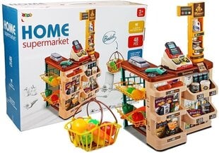 Lelukauppa kassakoneella, korilla ja tarvikkeilla "Home Supermarket" hinta ja tiedot | Lean Toys Lapset | hobbyhall.fi