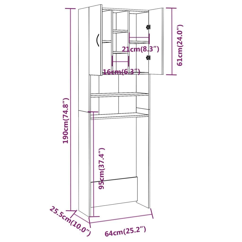 vidaXL Pesukonekaappi savutammi 64x25,5x190 cm hinta ja tiedot | Kylpyhuonekaapit | hobbyhall.fi