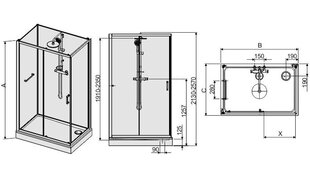 Neliseinäinen suihkukaappi Sanplast Classic II kpl-KCD2 / CLII 90-120s hinta ja tiedot | Suihkukaapit ja suihkunurkat | hobbyhall.fi
