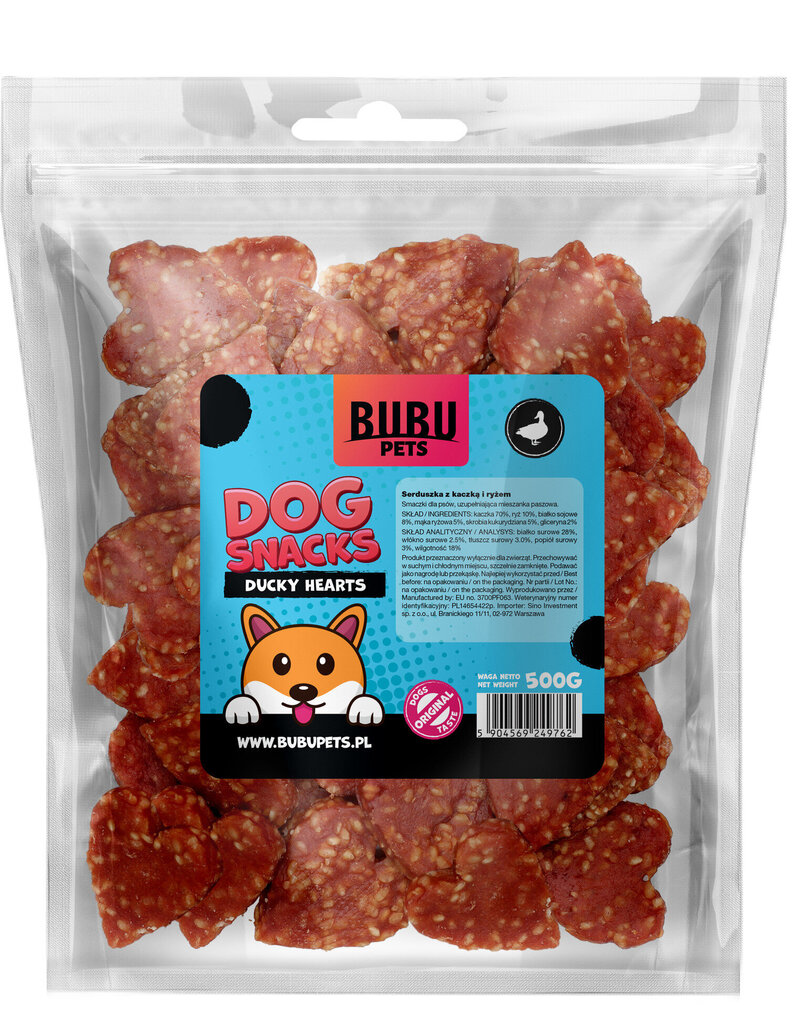 Bubu Pets sydämet ankalla ja riisillä 500g hinta ja tiedot | Koiran herkut | hobbyhall.fi