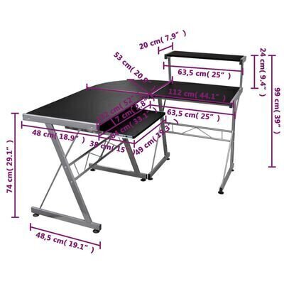 Kulmatietokonepöytä musta 132x112x99 cm tekninen puu hinta ja tiedot | Tietokonepöydät ja työpöydät | hobbyhall.fi