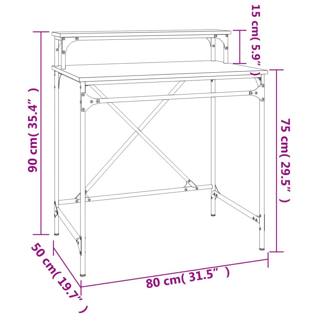 Työpöytä ruskea tammi 80x50x90 cm tekninen puu ja rauta hinta ja tiedot | Tietokonepöydät ja työpöydät | hobbyhall.fi