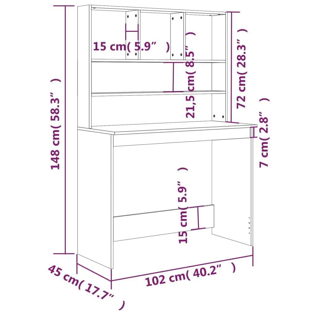 Työpöytä hyllyillä musta 102x45x148 cm tekninen puu hinta ja tiedot | Tietokonepöydät ja työpöydät | hobbyhall.fi