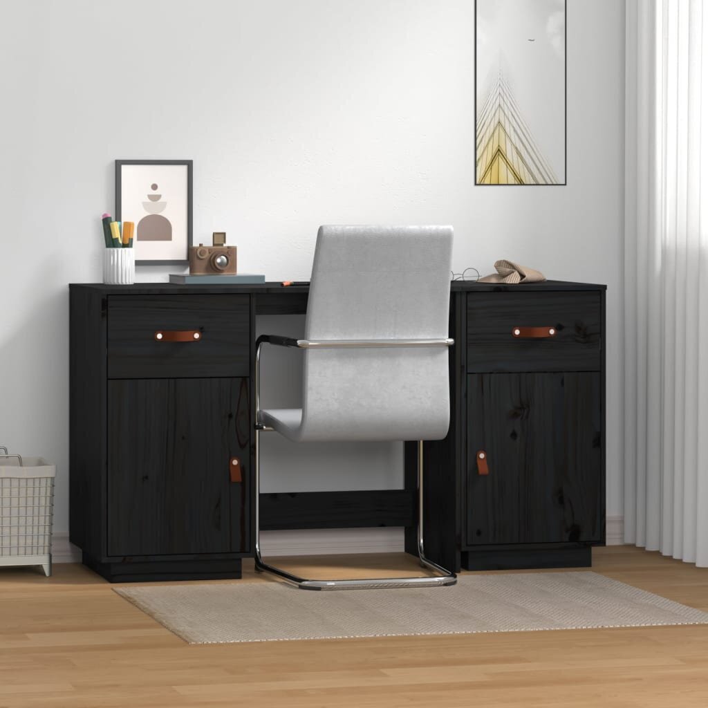 Työpöytä kaapeilla musta 135x50x75 cm täysi mänty hinta ja tiedot | Tietokonepöydät ja työpöydät | hobbyhall.fi