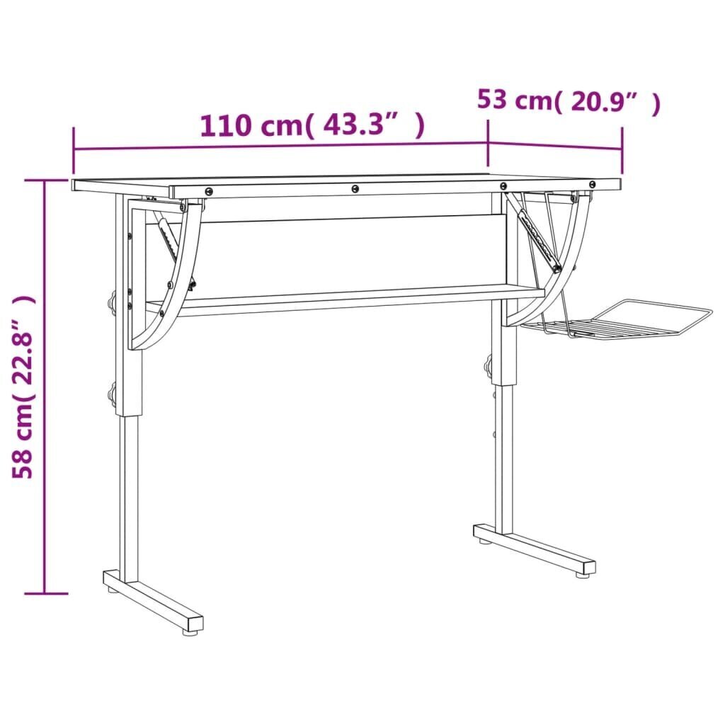 Askartelupöytä valkoharmaa 110x53x(58-87) cm tekninen puu/teräs hinta ja tiedot | Tietokonepöydät ja työpöydät | hobbyhall.fi