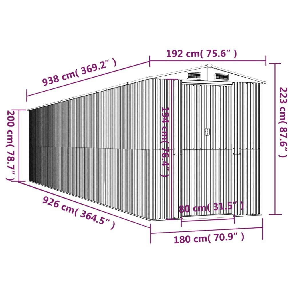 Puutarhavaja vaaleanruskea 192x938x223 cm galvanoitu teräs hinta ja tiedot | Piharakennukset | hobbyhall.fi