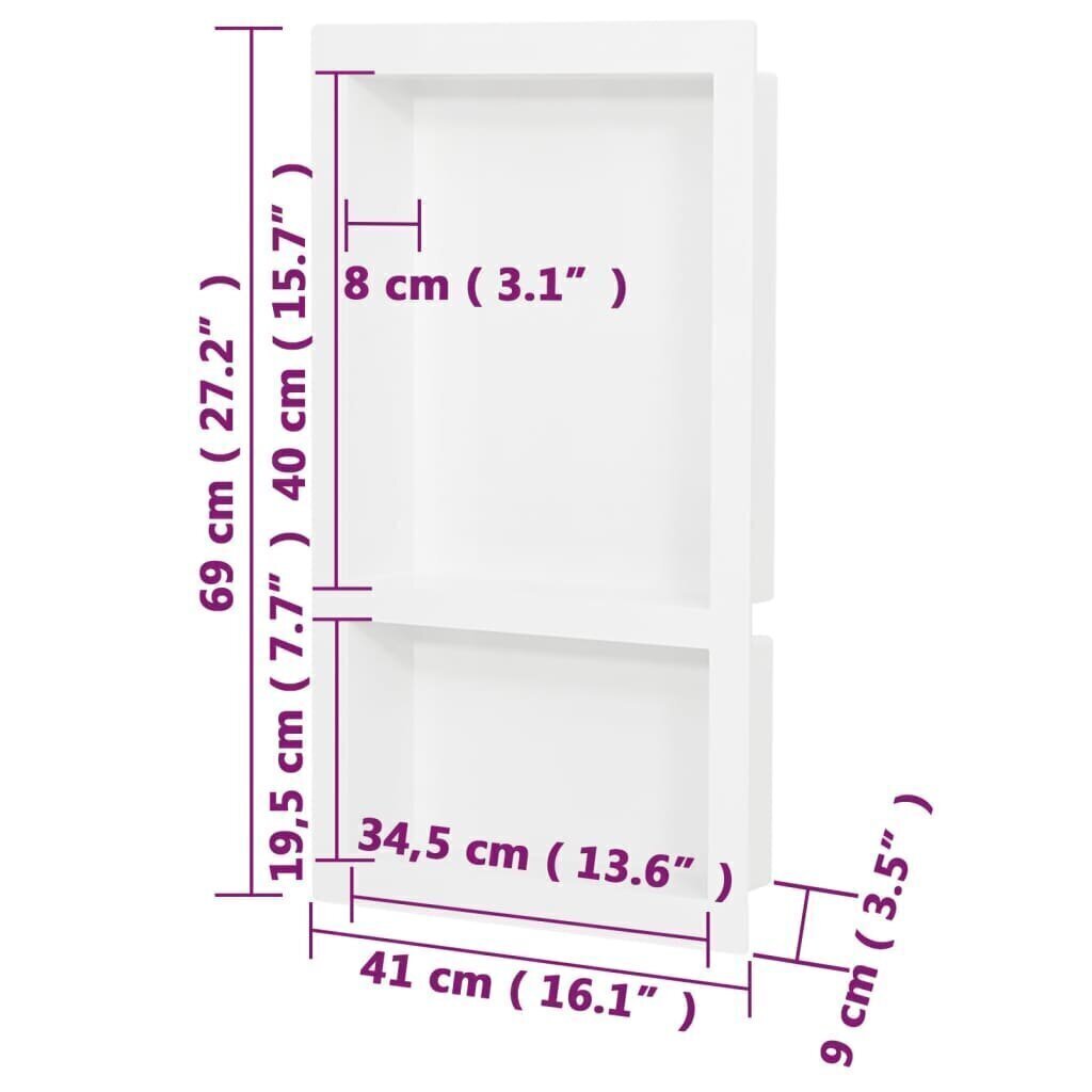 Suihkusyvennys 2 osastolla korkeakiilto valkoinen 41x69x9 cm hinta ja tiedot | Kylpyhuoneen sisustus | hobbyhall.fi