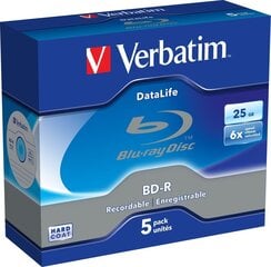 Verbatim DataLife Bluray - BD-R x 5 - 25 GB, 6-kertainen tallennusnopeus hinta ja tiedot | Vinyylilevyt, CD-levyt, DVD-levyt | hobbyhall.fi