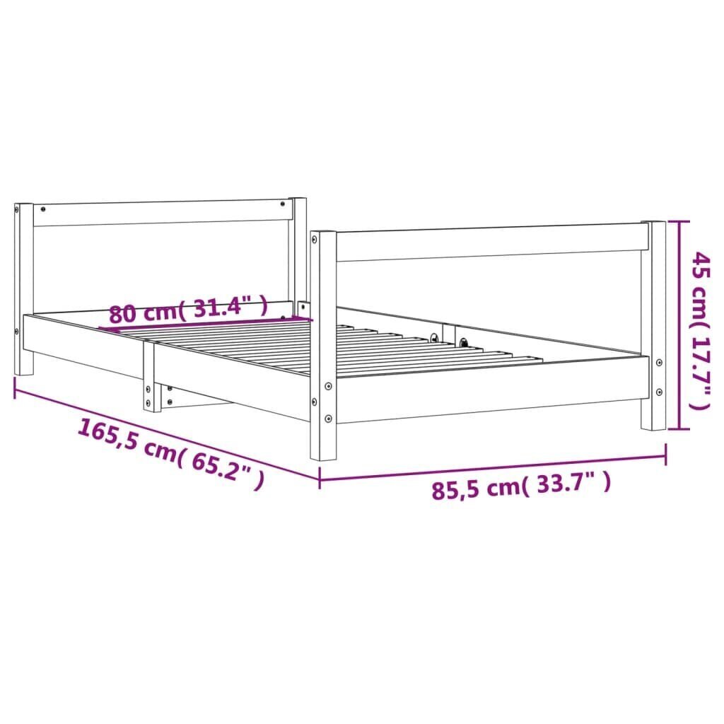 Lasten sängynrunko valkoinen 80x160 cm täysi mänty hinta ja tiedot | Lastensängyt | hobbyhall.fi