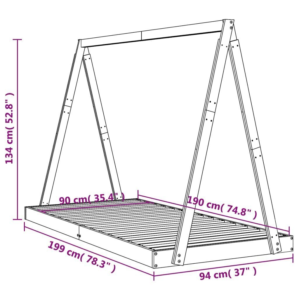 Lasten sängynrunko valkoinen 90x190 cm täysi mänty hinta ja tiedot | Lastensängyt | hobbyhall.fi