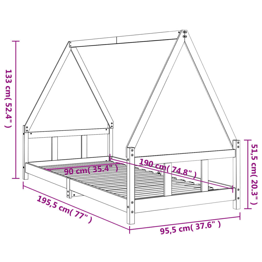 Lasten sängynrunko valkoinen 90x190 cm täysi mänty hinta ja tiedot | Lastensängyt | hobbyhall.fi