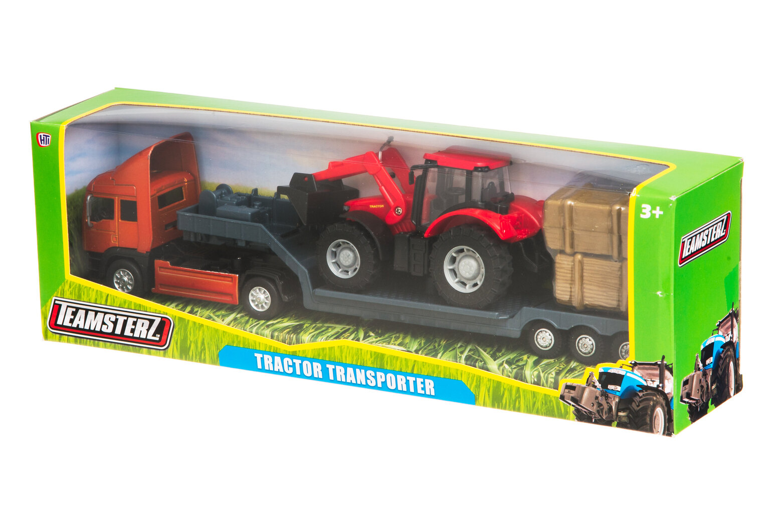 TEAMSTERZ Metallinen traktorin kuljetusrekka ja traktori, 10,5 cm hinta ja tiedot | Poikien lelut | hobbyhall.fi