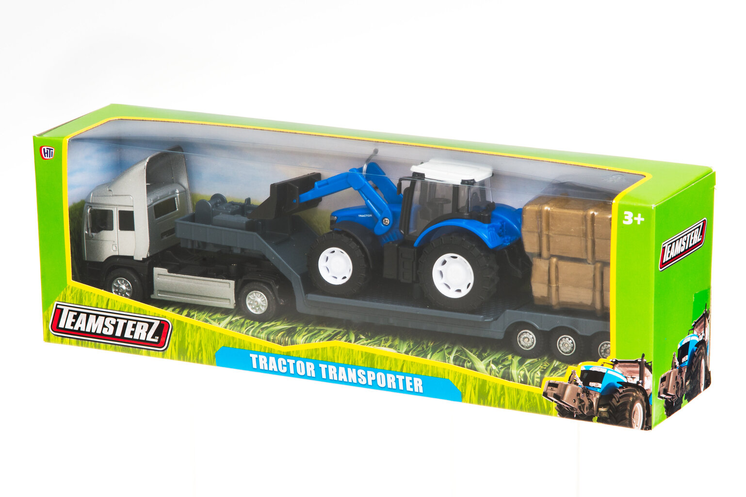 TEAMSTERZ Metallinen traktorin kuljetusrekka ja traktori, 10,5 cm hinta ja tiedot | Poikien lelut | hobbyhall.fi
