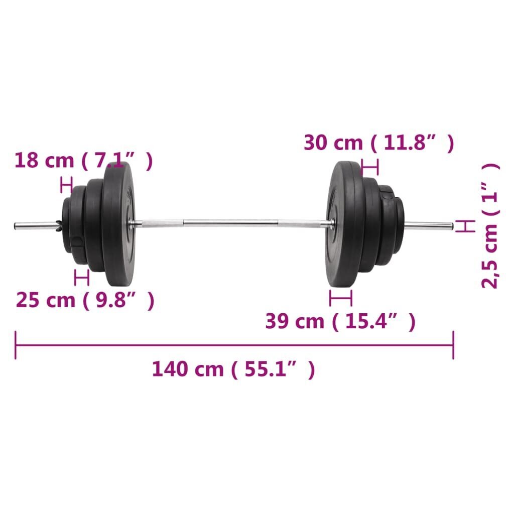 Painonnostotanko levypainoilla 60 kg hinta ja tiedot | Käsipainot, kahvakuulat ja voimaharjoittelu | hobbyhall.fi