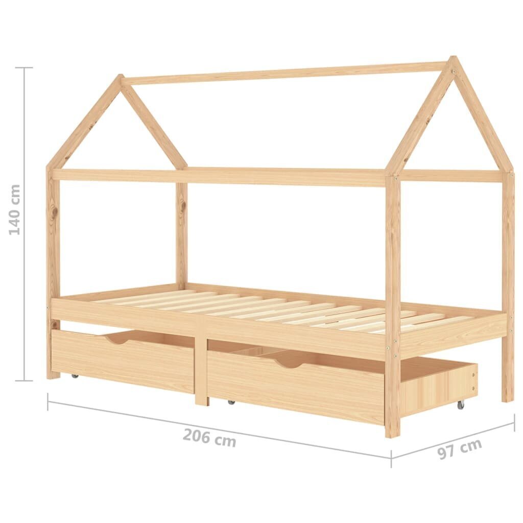 Lasten sängynrunko laatikoilla täysi mänty 90x200 cm hinta ja tiedot | Lastensängyt | hobbyhall.fi