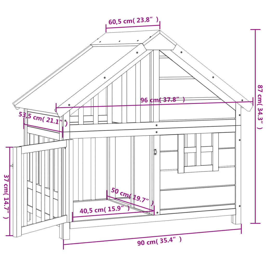 Koiratarha harmaa 96x60,5x87 cm täysi mänty hinta ja tiedot | Pedit ja pesät | hobbyhall.fi