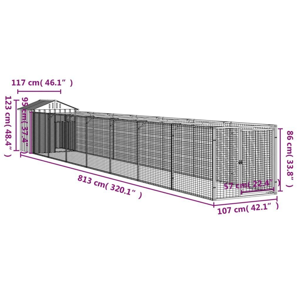 Koirankoppi katolla antrasiitti 117x813x123 cm galvanoitu teräs hinta ja tiedot | Pedit ja pesät | hobbyhall.fi