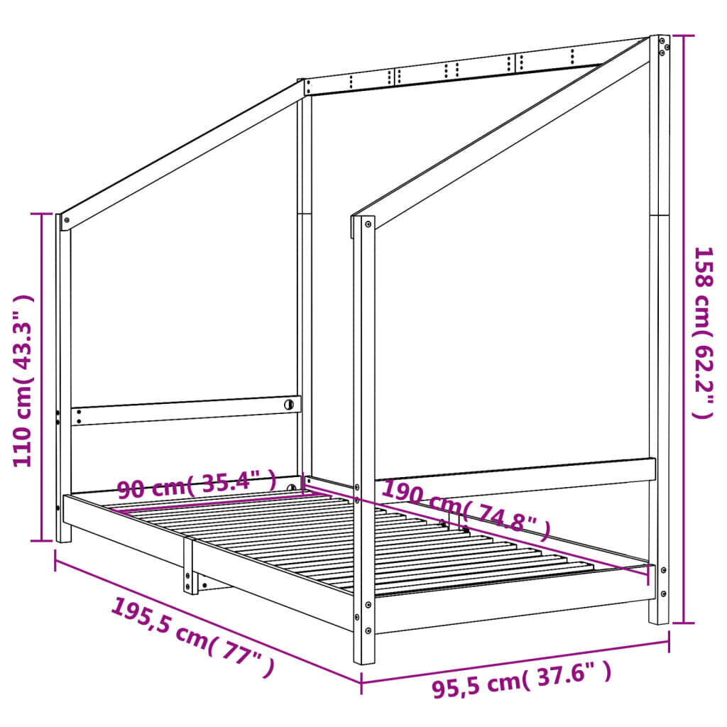 Lasten sängynrunko 90x190 cm täysi mänty hinta ja tiedot | Lastensängyt | hobbyhall.fi