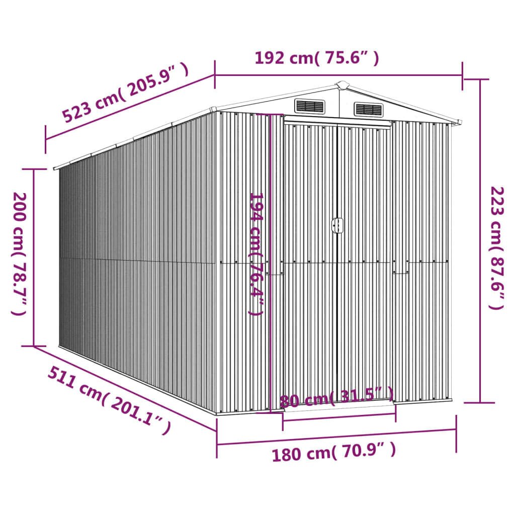 Puutarhavaja vaaleanharmaa 192x523x223 cm galvanoitu teräs hinta ja tiedot | Piharakennukset | hobbyhall.fi