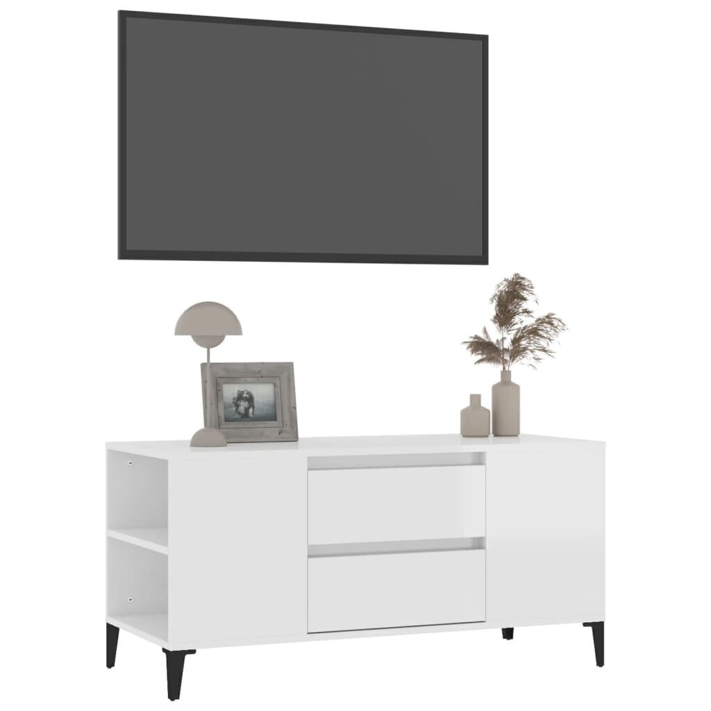TV-taso korkeakiilto valkoinen 102x44,5x50 cm tekninen puu hinta ja tiedot | TV-tasot | hobbyhall.fi