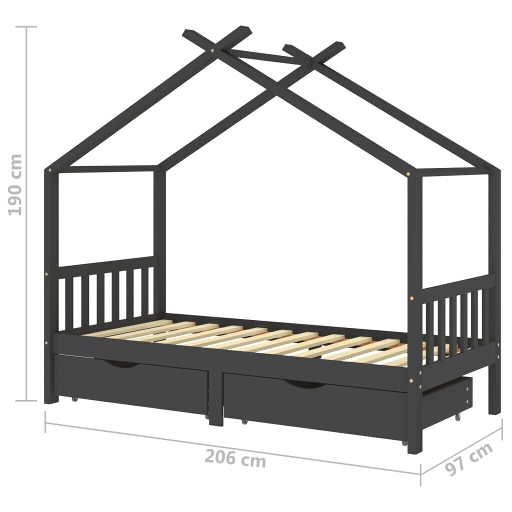 Lasten sängynrunko laatikoilla harmaa täysi mänty 90x200cm hinta ja tiedot | Lastensängyt | hobbyhall.fi