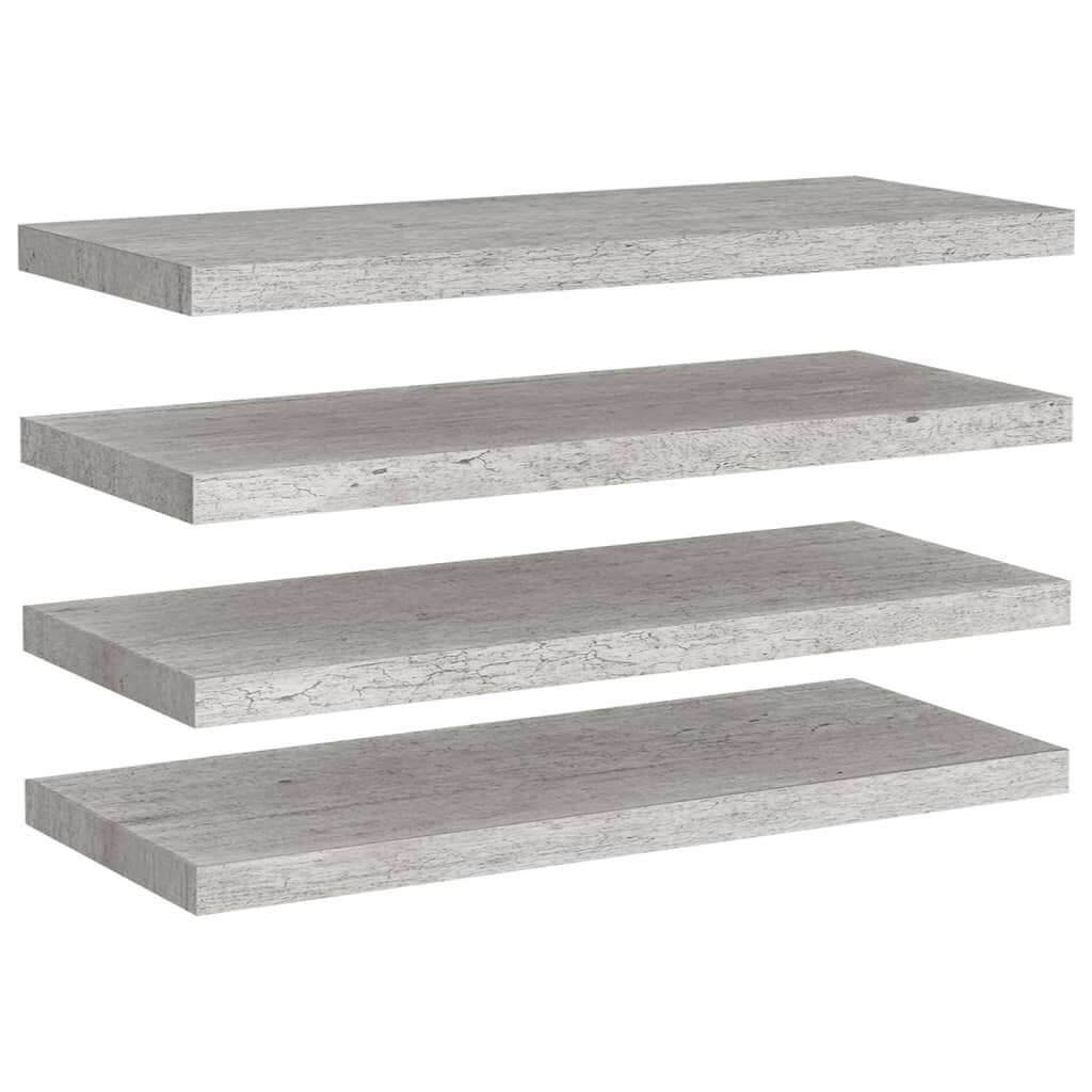 Kelluvat seinähyllyt 4 kpl betoninharmaa 80x23,5x3,8 cm MDF hinta ja tiedot | Hyllyt | hobbyhall.fi