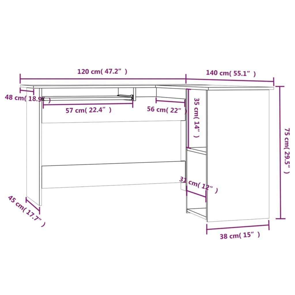 Kulmatyöpöytä ruskea tammi 120x140x75 cm tekninen puu hinta ja tiedot | Tietokonepöydät ja työpöydät | hobbyhall.fi