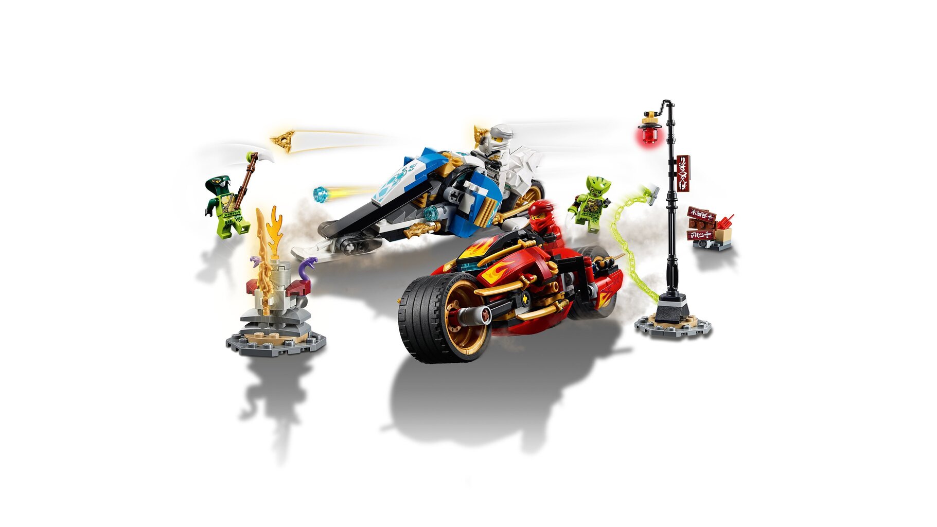 70667 LEGO® NINJAGO Kai miekkapyörä ja Zane moottorikelkkailuauto hinta ja tiedot | LEGOT ja rakennuslelut | hobbyhall.fi