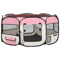 Taitettava koirien pentuaitaus kantolaukulla pink. 145x145x61cm hinta ja tiedot | Kuljetushäkit ja kuljetuslaatikot | hobbyhall.fi