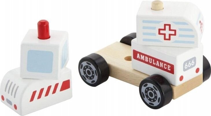 Puupaloista valmistettu auto VIGA Ambulance hinta ja tiedot | LEGOT ja rakennuslelut | hobbyhall.fi