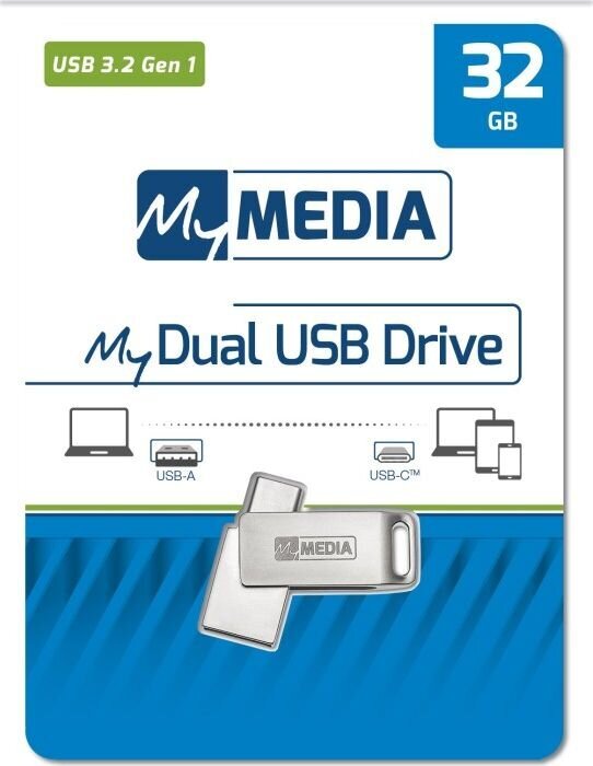 "mymedia mydual usb 3.2 gen 1, 32 gb, 69269, hopea, 69269, usb a/usb c, pyörivällä kannella". hinta ja tiedot | Muistitikut | hobbyhall.fi