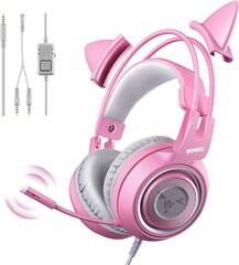 Smic G951S Pink Gaming -kuulokemikrofoni mikrofonilla, tyttöjen naisten vaaleanpunaisella kissan kuulokkeilla, joissa on 3,5 mm: n kaapeli Xbox One: lle, Nintendo Switch, PS4, iPhone, iPad hinta ja tiedot | Kuulokkeet | hobbyhall.fi