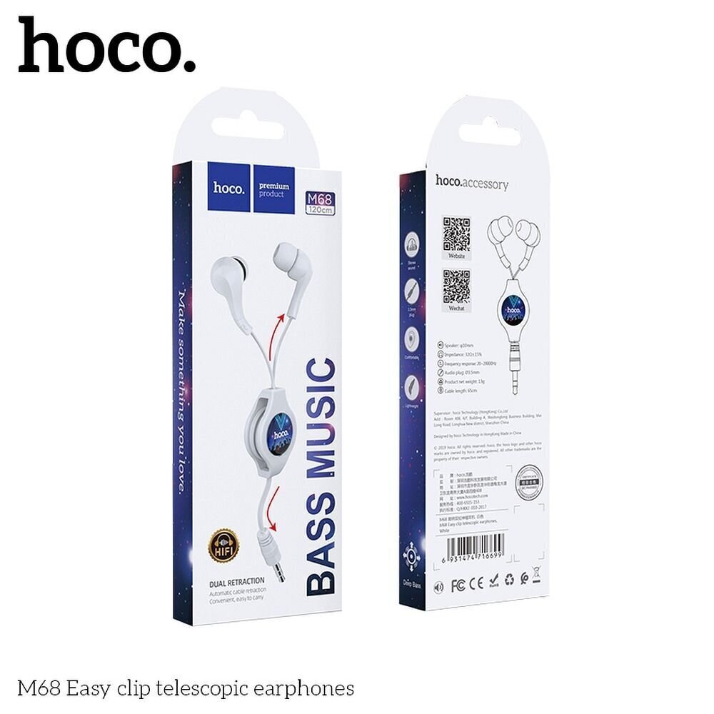 Hoco kuulokkeet Easy clip telescopic M68 valkoinen hinta ja tiedot | Kuulokkeet | hobbyhall.fi