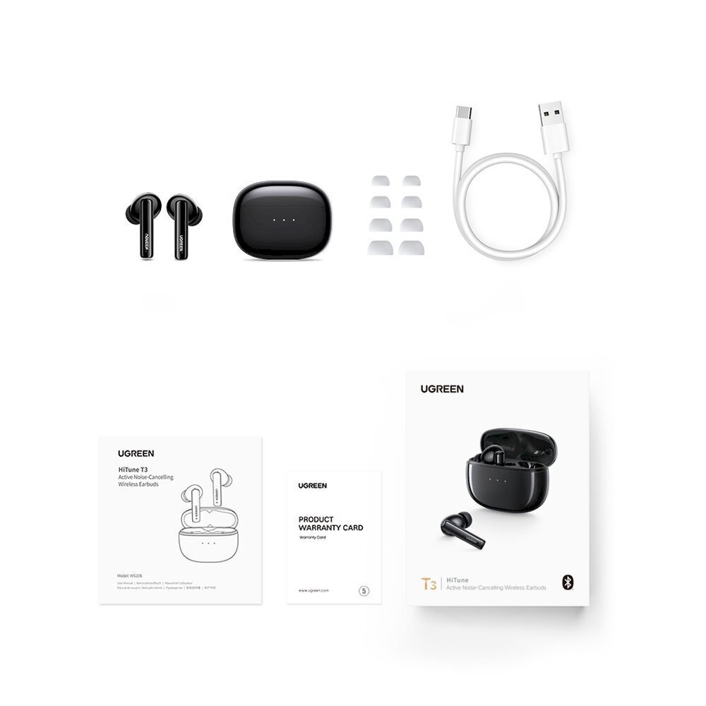 Langattomat kuulokkeet, Ugreen WS1061, Bluetooth, TWS, ANC, HiTune, T3, musta hinta ja tiedot | Kuulokkeet | hobbyhall.fi