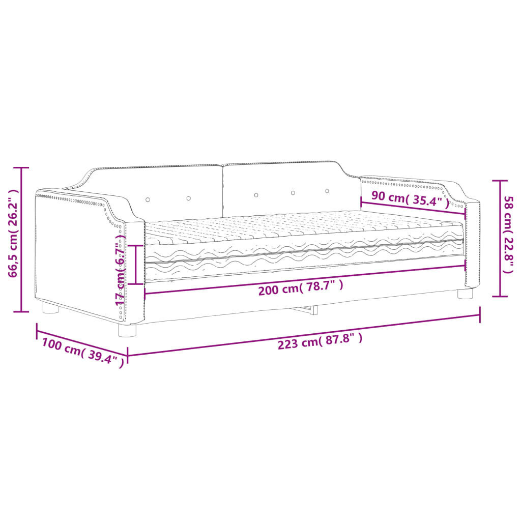 Vuodesohva vidaXL, 90x200 cm, harmaa hinta ja tiedot | Sängyt | hobbyhall.fi