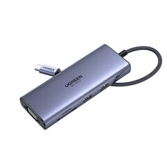 Sovitin UGREEN 50611 CM498 9in1 Type-C Sisään HDMI 4K 3USB3.0 SD/TF AUX 3.5mm VGA 1000mbps för HUAWEI Mate40/P50 Samsung S20 hinta ja tiedot | Adapterit | hobbyhall.fi