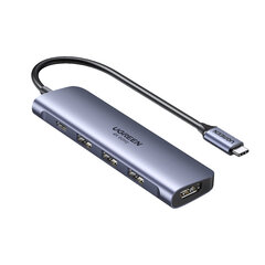 Sovitin UGREEN 70495 CM136 5in1 USB-C Sisään HDMI 4USB3.0 PD100W för HUAWEI Mate40/P50 Samsung S20 hinta ja tiedot | Adapterit | hobbyhall.fi