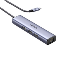 Sovitin UGREEN 20920 CM475 4in1 Type-C Sisään 3USB3.0 1000mbps för HUAWEI Mate40/P50 Samsung S20 hinta ja tiedot | Adapterit | hobbyhall.fi