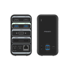 Sovitin PISEN NJ-TC24 15in1 Type-C Sisään 2HDMI VGA 4USB3.0 2USB2.0 USB-C PD RJ45 1000mbps AUX 3.5mm för HUAWEI Mate40/P50 Samsung S20 hinta ja tiedot | Adapterit | hobbyhall.fi