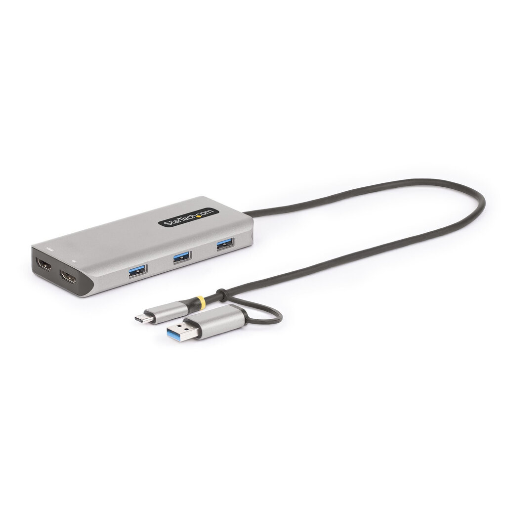 STARTECH.COM StarTech.com USB-C-moniporttinen sovitin, jossa USB-C USB-A-sovittimeen, kaksois-HDMI (4K30Hz/1080p60Hz), 3x USB-A 5Gbps, Mini Travel Dock, kannettavan tietokoneen telakointiasema, 1,3 jalkaa/40 cm kaapeli hinta ja tiedot | Kannettavien tietokoneiden lisätarvikkeet | hobbyhall.fi