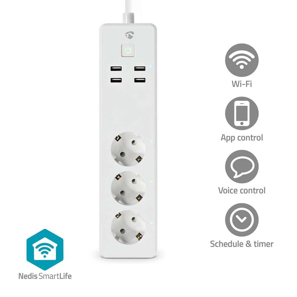 Älykäs Nedis SmartLife Virtapistoke WiFi | 3x Pistorasiaa | USB | 3680W hinta ja tiedot | Adapterit | hobbyhall.fi