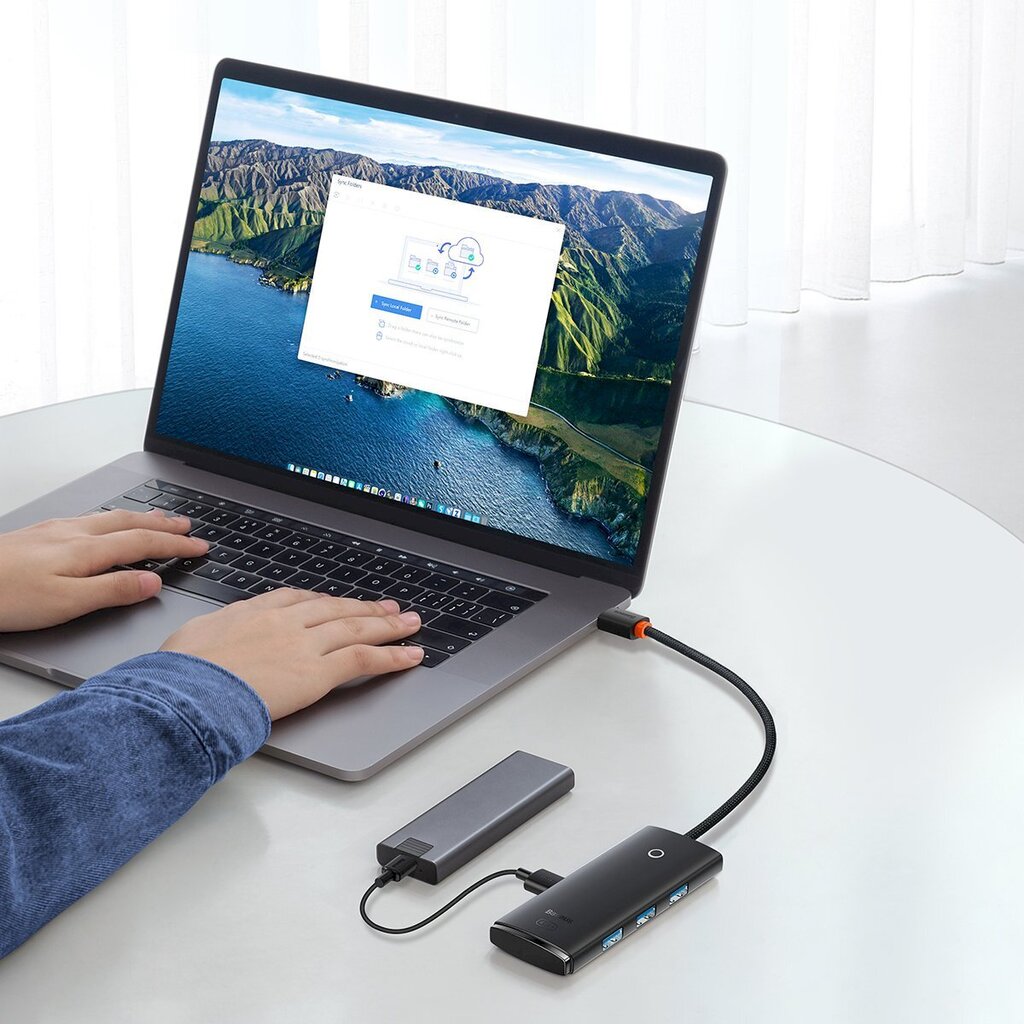 Lite-sarjan sovitin, Baseus HUB, USB-C, 4x USB, 3.0 25 cm, musta hinta ja tiedot | Adapterit | hobbyhall.fi