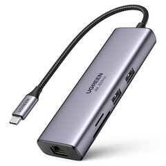 Monitoiminen HUB kortinlukija, 7in1, Ugreen,- 2x USB HDMI 4K SD ja TF USB-C RJ45, USB-C, harmaa hinta ja tiedot | Adapterit | hobbyhall.fi