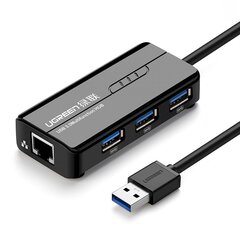 HUB-verkkosovitin, Ugreen 202651, USB-A, RJ45, 1000 Mbps., / 3x USB, 3.0, musta hinta ja tiedot | Adapterit | hobbyhall.fi