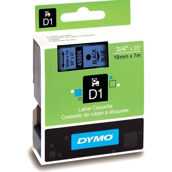 dymo alkuperäinen värinauhakasetti, dymo, 45806, s0720860, musta tulostus/sininen pohja, 7 m, 19 mm, d1 hinta ja tiedot | Tulostustarvikkeet | hobbyhall.fi