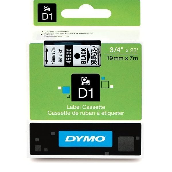 dymo alkuperäinen värinauhakasetti, dymo, 45800, s0720820, musta tulostus/läpinäkyvä tausta, 7 m, 19 mm, d1 hinta ja tiedot | Tulostustarvikkeet | hobbyhall.fi