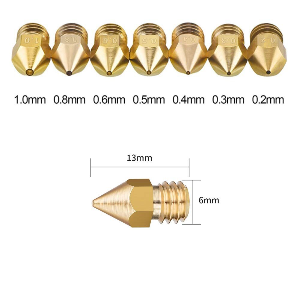 Durtail 22 kappaletta 3D-tulostimen suutin MK8-suulakepuristinsuutin, 0,4 mm 10 kappaletta, 0,2 mm 0,3 mm 0,6 mm 0,8 mm 1,0 mm / 2 kappaletta, puhdistussarjan pensertit, 1 suuttimen avain, 10 pakkaus 0,35 mm neulat hinta ja tiedot | Tulostustarvikkeet | hobbyhall.fi